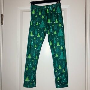 Cute Green Christmas Tree and Snowflake Stretchy Kids Leggings